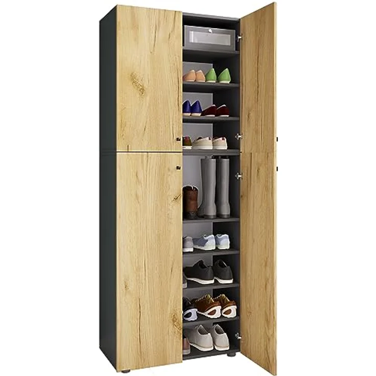 MID.YOU Schuhschrank Lona, anthrazit mit Honigeiche, 6 Fächer, 70x182x39 cm, stehend – Bild 1