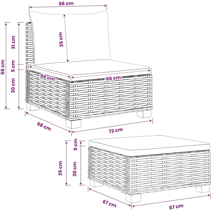 vidaXL 2 Stk. Rattan-Lounge-Set mit Kissen GENDT Naturrattan Natur 42034409 – Bild 8