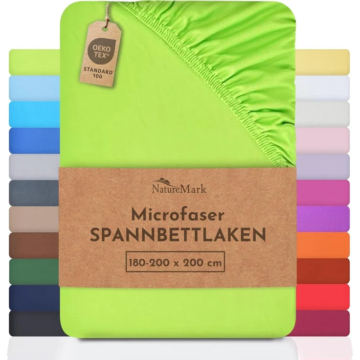 NatureMark - Mikrofaser SPANNBETTLAKEN zum Sparpreis! viele Größen und Farben Markenware (180x200-200x200 cm, Apfel grün)