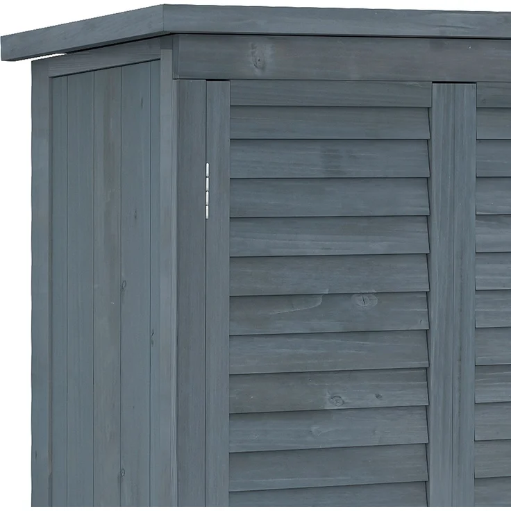 Gartenschrank 87 x 46,5 x 160 cm aus Tannenholz mit Lamellentüren und Bitumendach – Bild 8