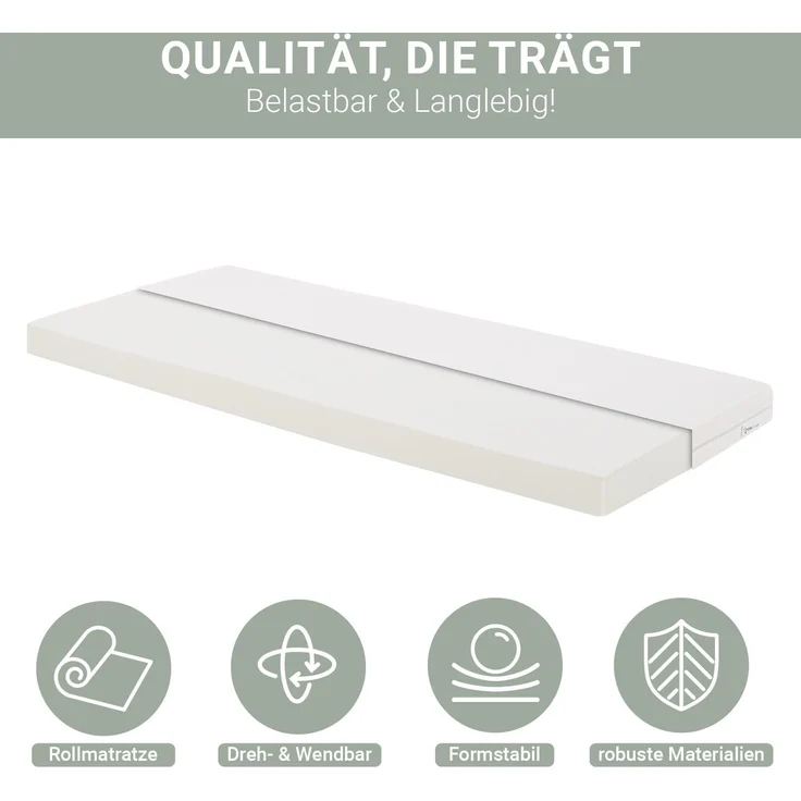 Kindermatratze Matratze Rollmatratze, Schaumstoff Weiß, 90x200 – Bild 3