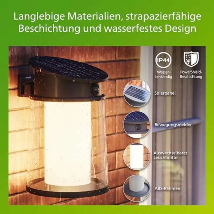 Philips Juda UltraEffiziente Solar-Wandleuchte, Austauschbare Solarlampe mit Bewegungssensor, 2700K warmweißes Licht, Schwarz – Bild 5