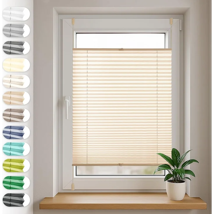 Sonello Plissee Klemmfix ohne Bohren 55x140 cm Beige Faltrollo Plisseerollo Jalousie für Tür & Fenster Blickdicht Sichtschutz Sonnenschutz Fertifplissee Rollo – Bild 1