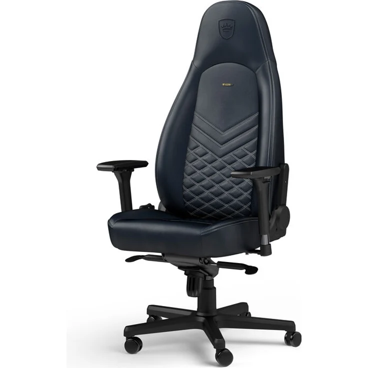 noblechairs ICON Echtleder Gaming Stuhl, mitternachtsblau/graphit, Ergonomie und Kaltschaumpolsterung, bis 150 kg belastbar