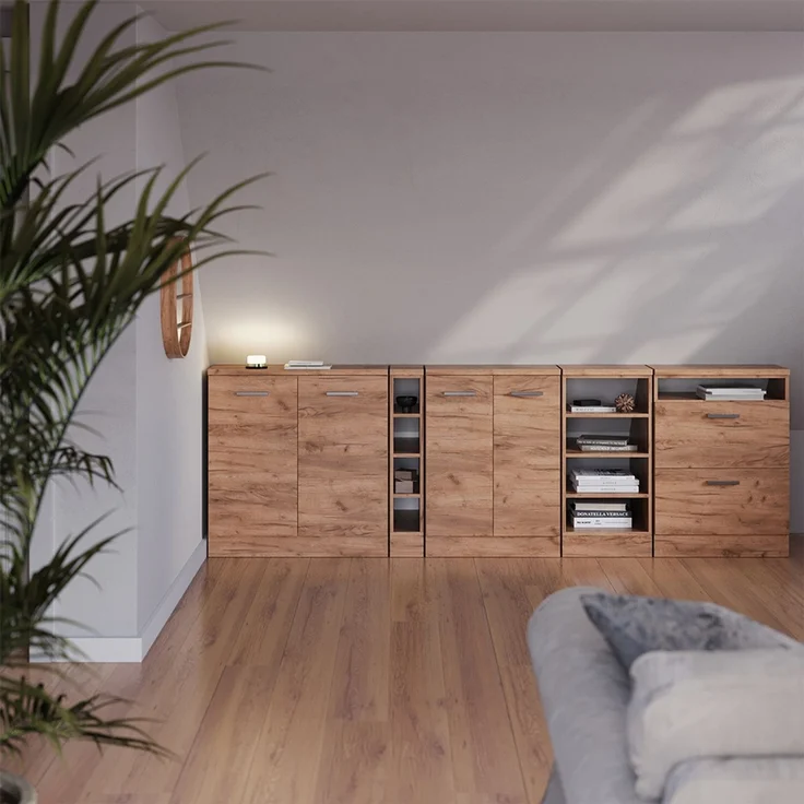 Küchenschrank für Dachschrägen R-Line Goldkraft Eiche 140 cm 2er Set Schrankkorpuss 60 cm Tiefe Vicco – Bild 4