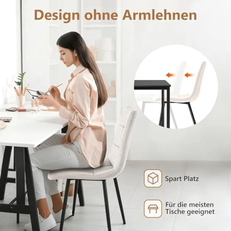 Sweetcrispy Esszimmerstuhl, Küchenstuhl mit Metallbeinen - Samt Esstisch Stuhl ohne Armlehnen, moderner Stühle Esszimmer, 2 Stück, Hellgrau – Bild 7