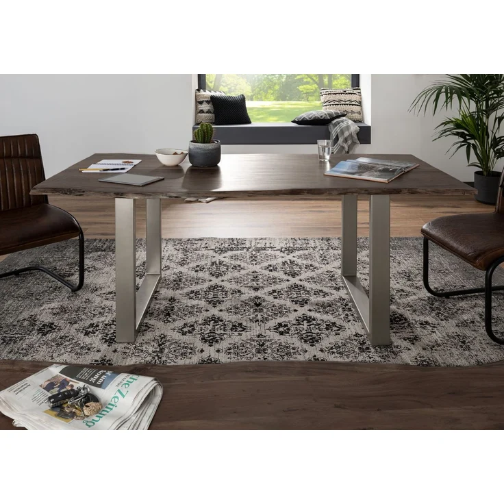 Baumtisch Akazie 200x100x76 grau Beine silber matt FREEFORM 3 – Bild 3