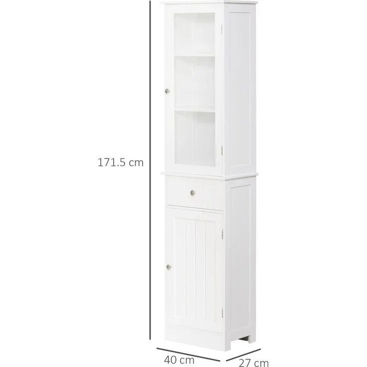 Platzsparende mobile Badezimmersäule mit Schrank, Schublade und Einlegeböden aus MDF, 40 x 27 x 171,5 cm, Weiß – Bild 5