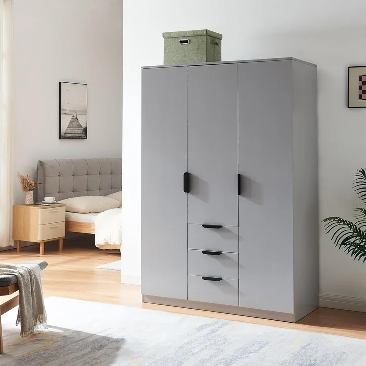Kleiderschrank Eiselfing 176x120x52 cm 3 Schubladen Grau [en. casa] – Bild 1