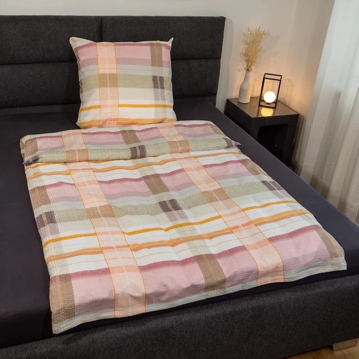 Bettwäsche Deluxe Premium, Traumschloss, Seersucker, 2 teilig, Streifen, rosa,grün,orange – Bild 2