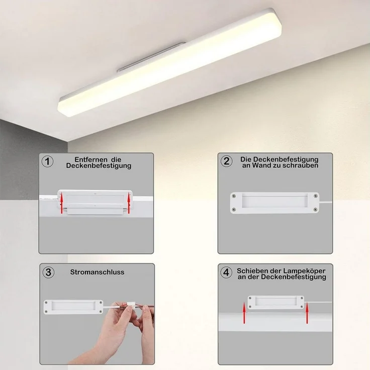 Nettlife LED Deckenleuchte LED Deckenleuchte Tageslicht 90 cm 4000K, LED fest integriert, Küche Wohnzimmer Schlafzimmer Esszimmer Balkon Flur Garage Keller – Bild 2