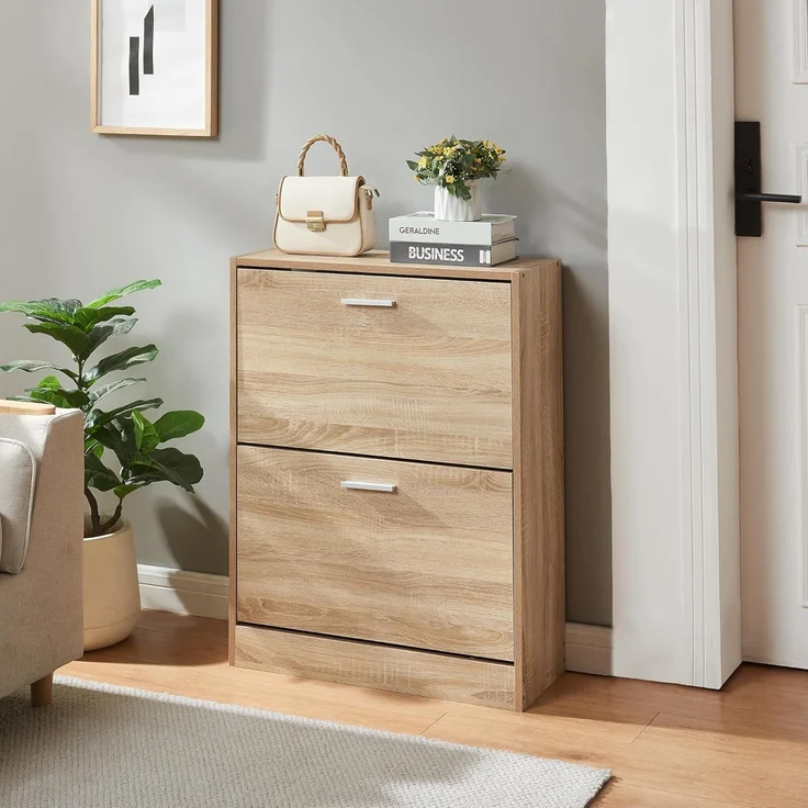 Schuhschrank Sykkylven 81x63x24 cm mit 2 Klappen Sonoma-Eiche [en. casa] – Bild 2