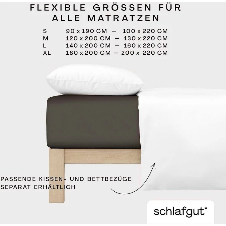Schlafgut Spannbettlaken Premium, Gummizug: rundum, (1 Stück), Mako-Zwirn-Jersey, Sand Deep, L 140x200cm - 160x220cm – Bild 3