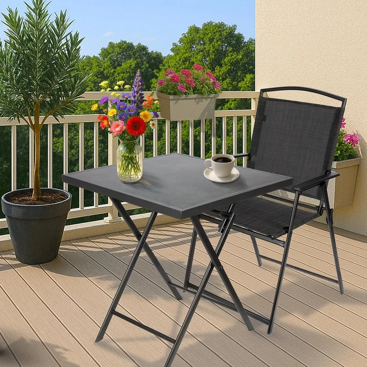 BRUBAKER Gartentisch Bergamo - 58 x 58 cm Balkontisch wetterfest (1-St, Campingtisch eckig mit Stein Optik - Klapptisch für Balkon, Terrasse), Metall Beistelltisch klappbar - Bistrotisch – Bild 7
