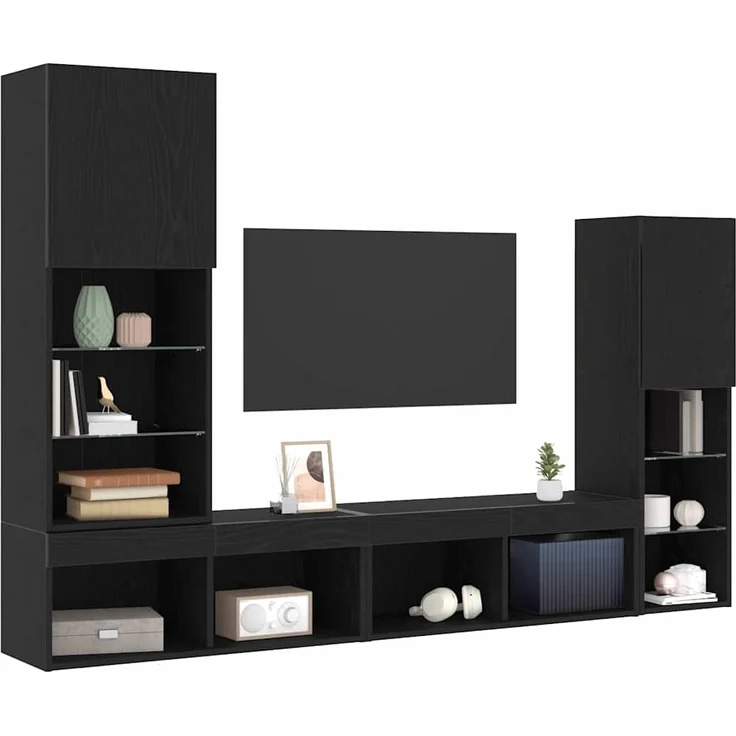 vidaXL TV-Schränk 4 pcs Schwarz Eichen-Optik Holzwerkstoff 3334391 – Bild 2