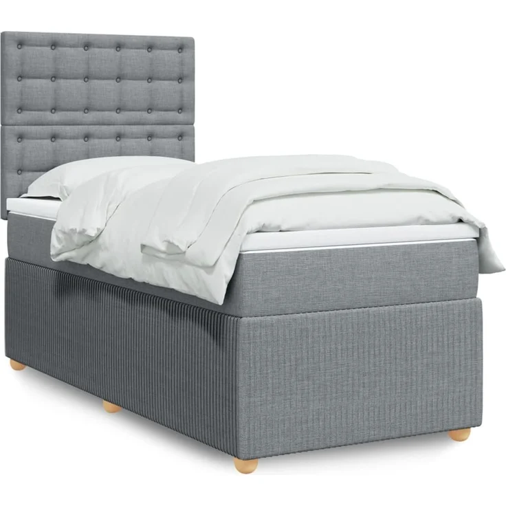 vidaXL Boxspringbett mit Matratze Hellgrau 90x200 cm Stoff 3294253 – Bild 1