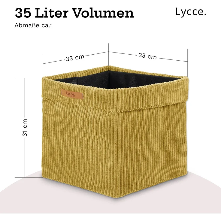 Lycce faltbare Aufbewahrungsbox - Cord, passend für Kallax Regal, abnehmbarer Bezug, robust, formstabil Senfgelb 31x33x33cm – Bild 4