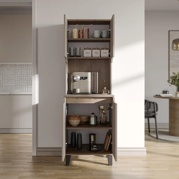 Roomart Küchenbuffet DEFNE mit Nische Kaffeebar Mikrowellenschrank Vorratsschrank, 5 Farben Offene Nische für Kaffeemaschine, 4 Türfächer – Bild 6