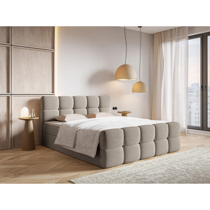 Selsey 'Cloudy' Boxbett mit Bettkästen, Matratze, Topper, Bouclé-Bezug, graubeige, 160x200 cm – Bild 3