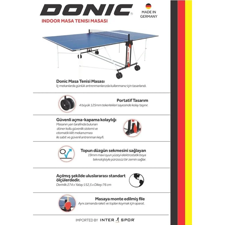 Donic Indoor-Tischtennisplatte "Indoor Roller FUN", blau, 74 x 155 x 165 cm (L x B x H) – Bild 3