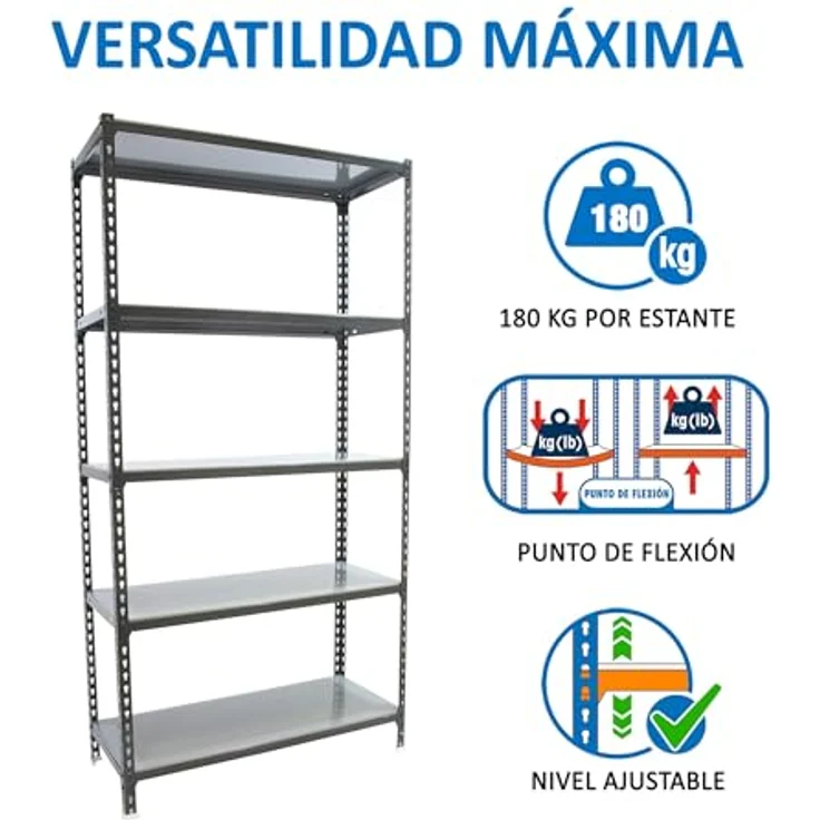 Simonrack Schwerlastregal, Lagerregal, 200 x 100 x 50 cm, Metallregal, Kellerregal, Biegestelle 180 kg, 5 Fachböden, Anthrazit/Verzinkt - Simonclick – Bild 5