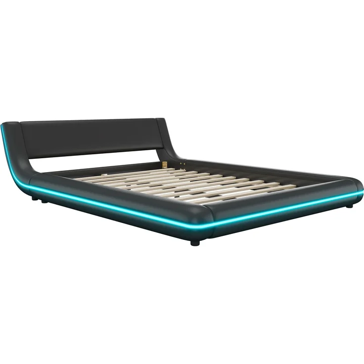 140*200cm Flachbett, Bodenbett, PU, LED-Umgebungslicht, Schwarz – Bild 10