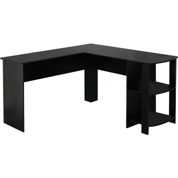 Mondeer Eckschreibtisch L-Computertisch, L-Förmig Schreibtisch mit 2 abgerundeten Ablagen, Schwarz – Bild 4