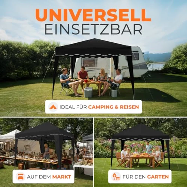 Faltpavillon 3x3 m - wasserdicht - ohne Seitenteile, schwarz – Bild 8