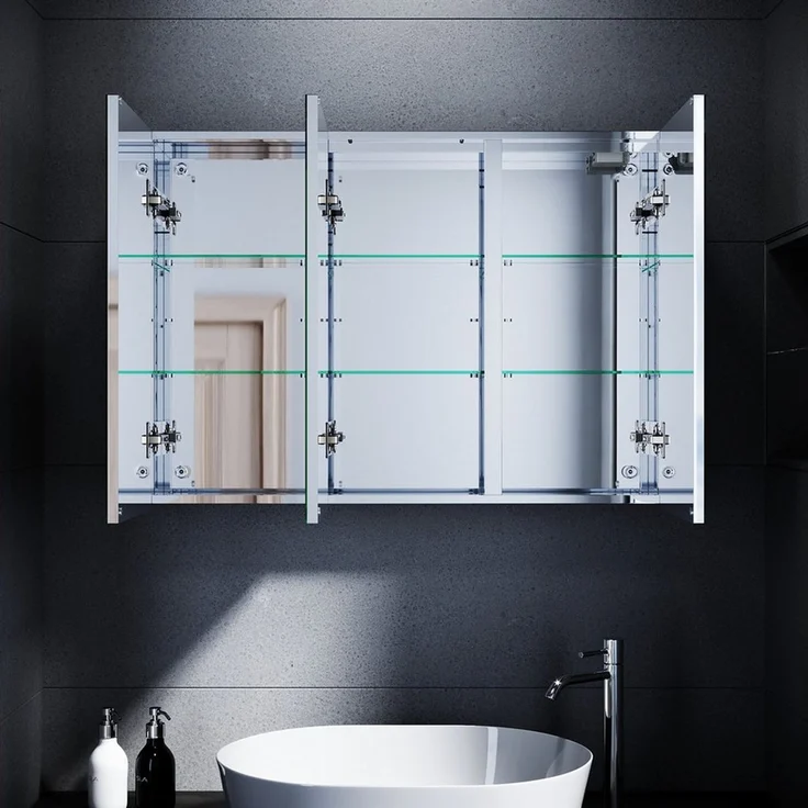 SONNI Badezimmerspiegelschrank Edelstahl Spiegelschrank bad mit beleuchtung 90x65x13cm mit Steckdose und Touchschalter Kalt/Warm/Neutral Licht, dimmbar – Bild 2