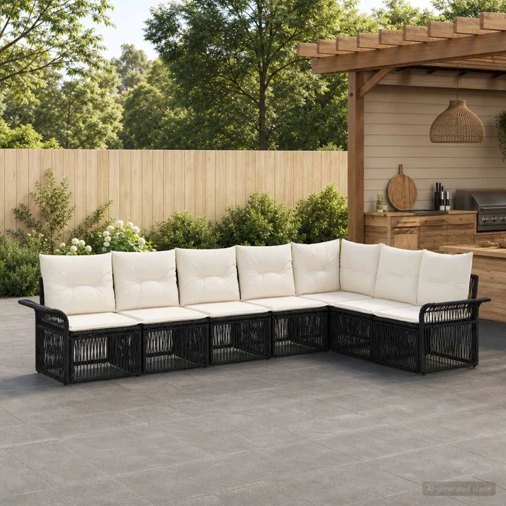 vidaXL Gartensofa-set 7 stk. 7-Sitzer Schwarz Poly-Rattan 3434839 – Bild 1