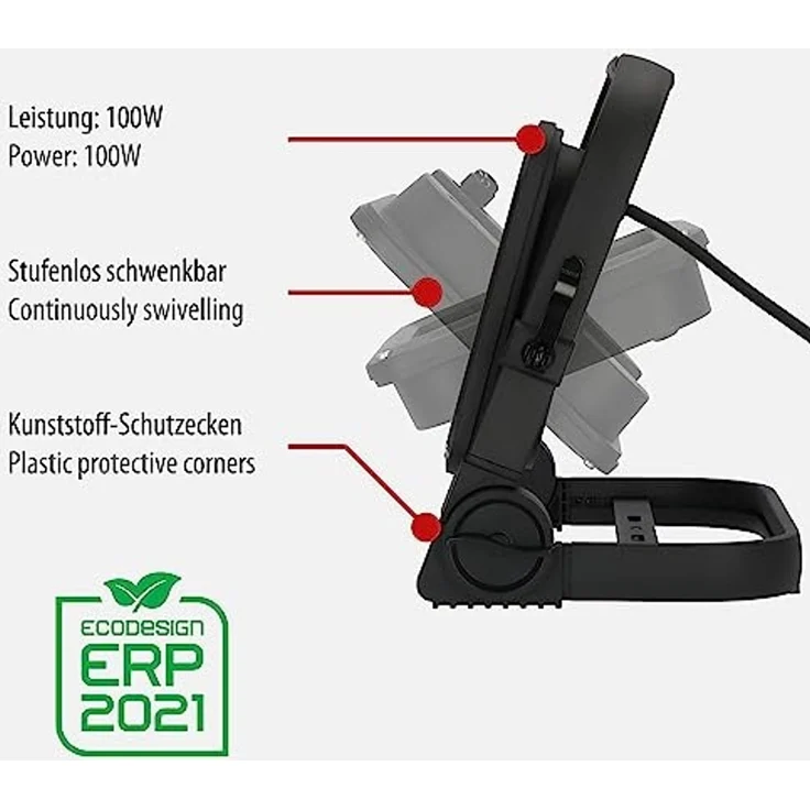 brennenstuhl LED Baustrahler JARO 14060 M, 11500lm, 100W, IP65, 5m H07RN-F 3G1,0 – Bild 3