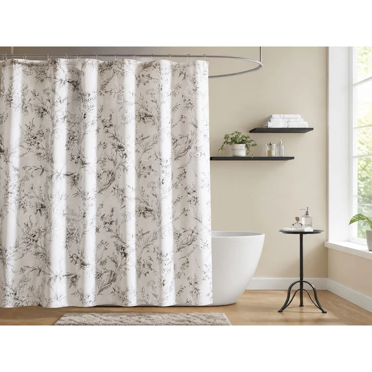 Wasserdichter Duschvorhang mit Blumenmuster Weiß-Schwarz, 220x180 cm – Bild 2