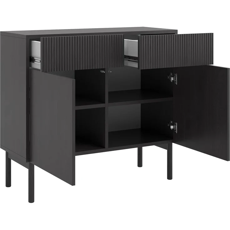 Selsey 'Nolie' Sideboard 2-türig mit 2 Schubladen, Holzoptik Esche schwarz, ca. 91 x 100 x 38 cm – Bild 5