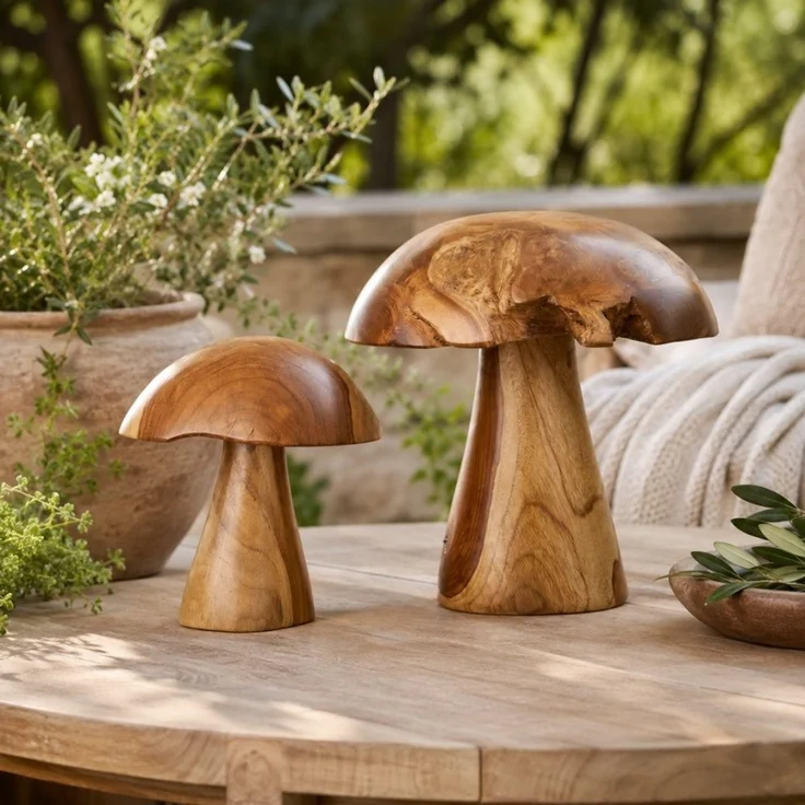 2er Set Teak-Deko-Pilze JAMUR 35cm nachhaltige natürliche Holzdeko Garten – Bild 4