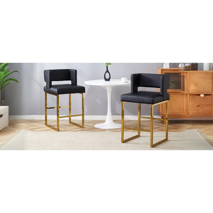 2 Sätze schwarze Barstühle im nordischen Stil, quadratisches Design, goldene Metallbeine, leichtes und bequemes Set. Erfüllen Sie Ihre vielfältigen Produktbedürfnisse.--Schwarz + Gold--91.4x53.3x48cm--YOUDENOVA – Bild 7