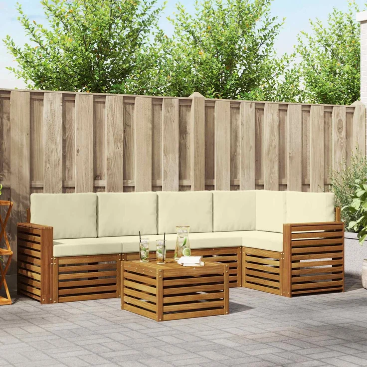 vidaXL Outdoor-Sofagarnitur 6 stk. 5-Sitzer Natur und Creme 3374855 – Bild 1