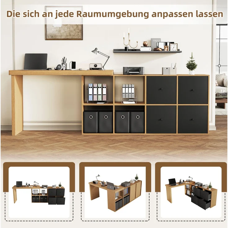 Schreibtisch 120 x 48 x 78 cm mit 360° drehbarer Tischplatte, Sideboard 140 x 35 x 74 cm und 4 Schubladen – Bild 7