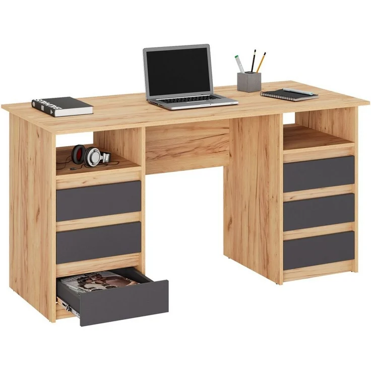KOMTO Schreibtisch Oslo 140 Schreibtisch mit Schubladen Moderner Bürotisch, Computertisch Arbeitstisch PC-Tisch Kinderschreibtisch 140 x 60 x 74 cm – Bild 3
