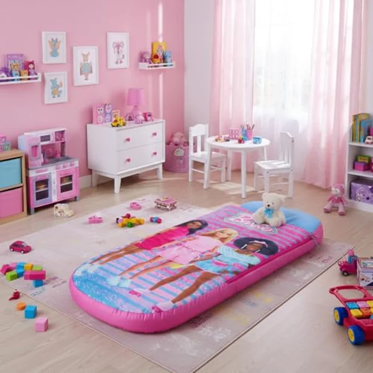 Character World Barbie ReadyBed Kinder Aufblasbares Luftbett und Schlafsack mit Pumpe | Mädchen Reisematratze für Übernachtungen und Camping oder Zuhause – Bild 8