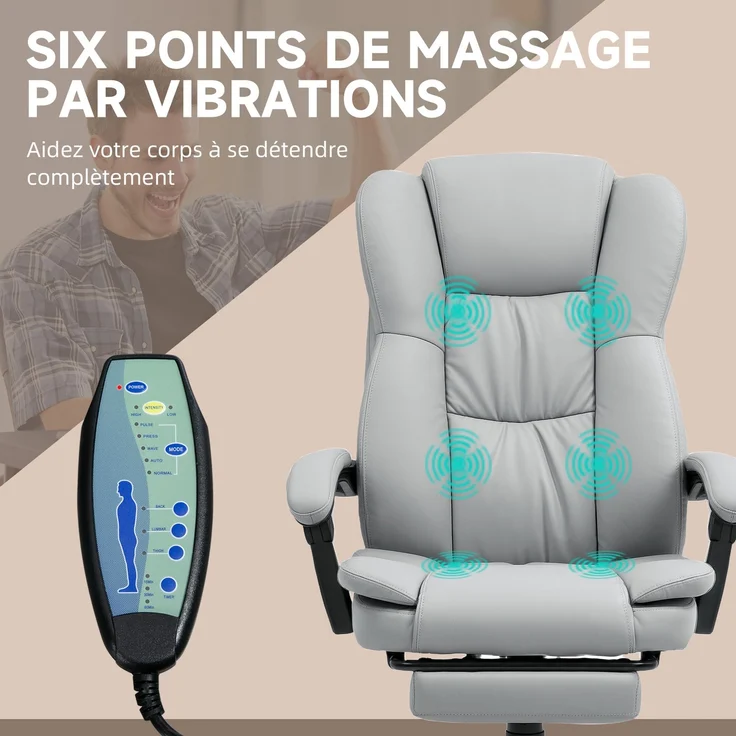 MELAYR, Bürostuhl mit Massagefunktion, Höhenverstellbar, 82 x 35 x 66 cm, Grau – Bild 6