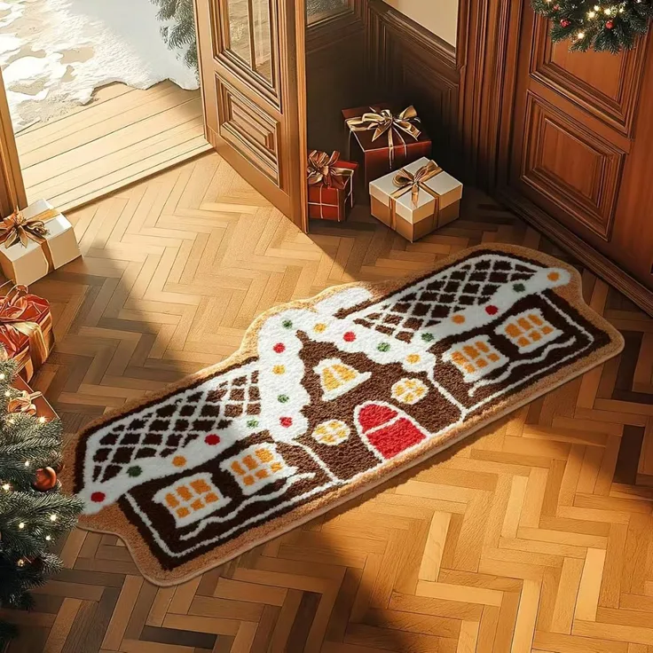 ABC Weihnachts-Fußmatte, rutschfest, Haus-Motiv, braun