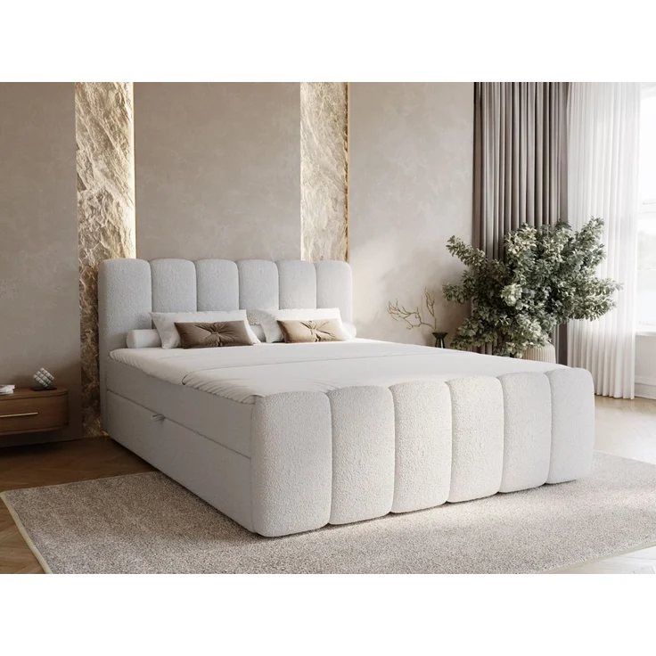 GRAINGOLD Cloud Boxspringbett 180x200, Bett mit Bettkasten, Bouclé-Stoff, mit Kopfteil, Grau – Bild 1