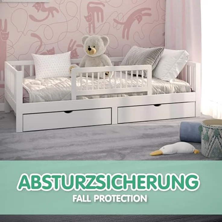 CADANI Kinder Bettgitter Baby Bettschutzgitter klappbarer Rausfallschutz aus Massivholz für Elternbett und Kinderbett weiß 90x40 cm – Bild 5