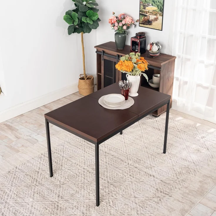 FurnitureR Espresso rechteckiger Dining-Tisch, L-120 cm für 4-6 Personen, Sleek Modernes Design, Thick Wood Top mit Metallrahmen, vielseitig und minimalistisch, Akzent für Outdoor & Innen 120x70 x – Bild 9