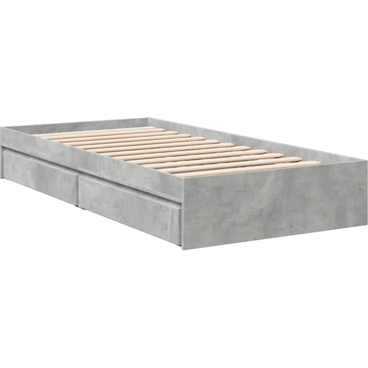 vidaXL Bettgestell mit Schubladen Betongrau 75x190 cm Holzwerkstoff 3280716 – Bild 2