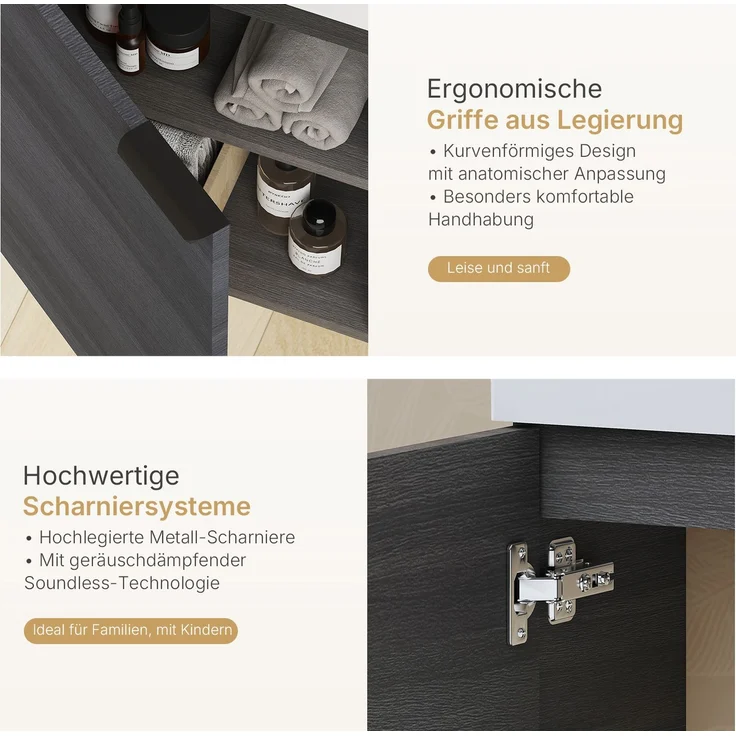 EMKE Badmöbel-Set mit Waschbecken 41.7×24×64.6cm Holzkohle – Bild 2