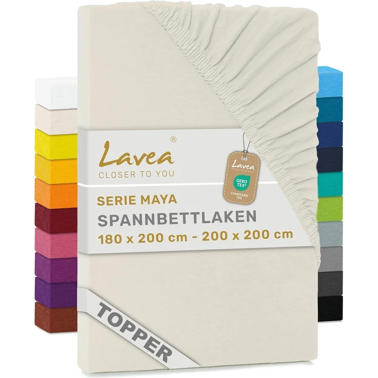 Lavea Spannbettlaken Maya, in Gr. 60x140, 90x200, 120x200, 140x200, 180x200 oder 200x220 cm, Baumwolle, Gummizug: rundum, (1 Stück), Jersey Spannbetttuch für Topper, Boxspring- und Wasserbetten