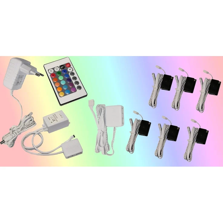 TRANGO LED Glaskantenbeleuchtung, 6er Set RGB Farbwechsel LED Glaskantenbeleuchtung 5022-06 inkl. Fernbedienung Schrankbeleuchtung I Glasbodenbeleuchtung I Vitrinenbeleuchtung, LED Clips I Möbelbeleuchtung – Bild 1