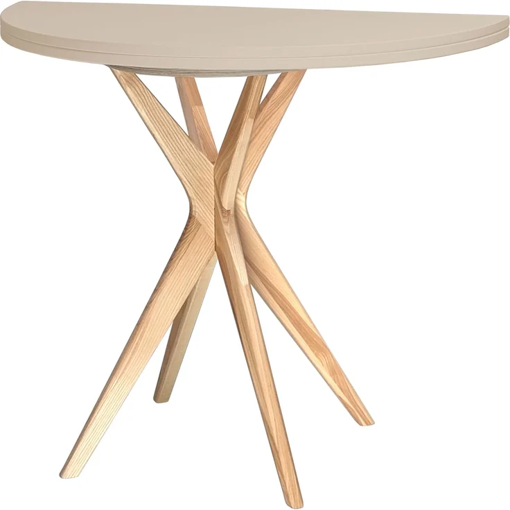 Ragaba kleiner halbrunder Esstisch, MDF & Massives Eschenholz, 100x50 cm, Braun Beige – Bild 2
