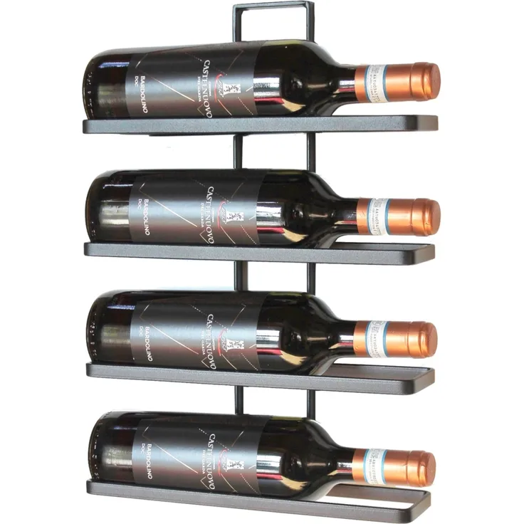 Weinregal aus Metall in Schwarz für die Wandmontage 4-Wine erweiterbar Flaschenständer Flaschenregal Flaschenhalter